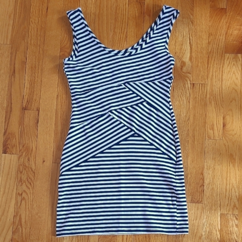 Xhilaration Blue and White Bodycon Mini Dress